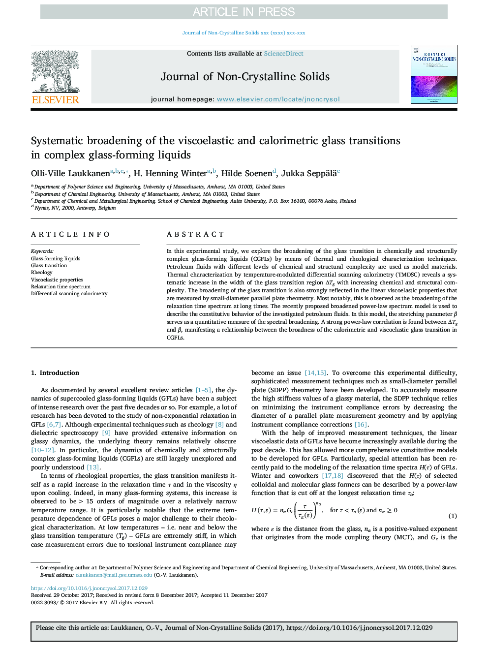 Systematic broadening of the viscoelastic and calorimetric glass transitions in complex glass-forming liquids