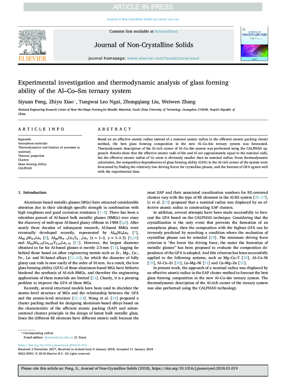 Experimental investigation and thermodynamic analysis of glass forming ability of the Al-Co-Sm ternary system