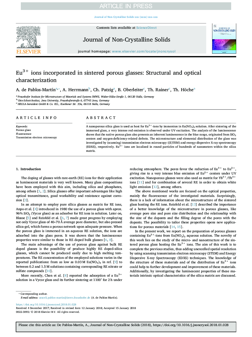 Eu3+ ions incorporated in sintered porous glasses: Structural and optical characterization