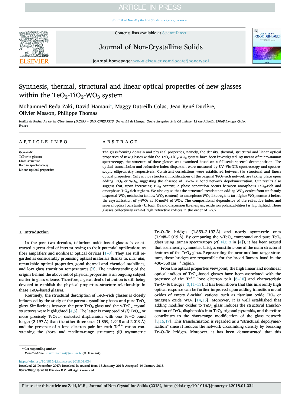 Synthesis, thermal, structural and linear optical properties of new glasses within the TeO2-TiO2-WO3 system