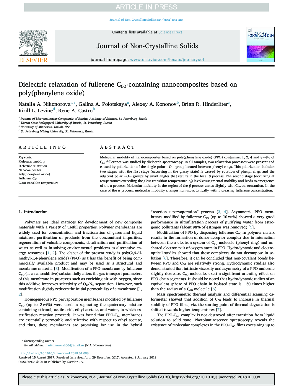 Dielectric relaxation of fullerene C60-containing nanocomposites based on poly(phenylene oxide)