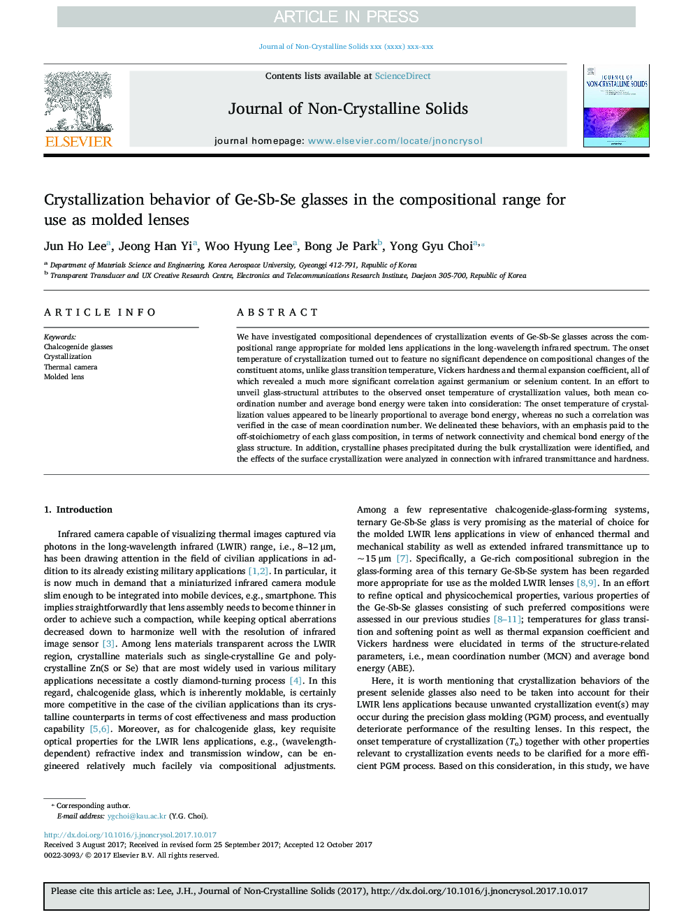 Crystallization behavior of Ge-Sb-Se glasses in the compositional range for use as molded lenses