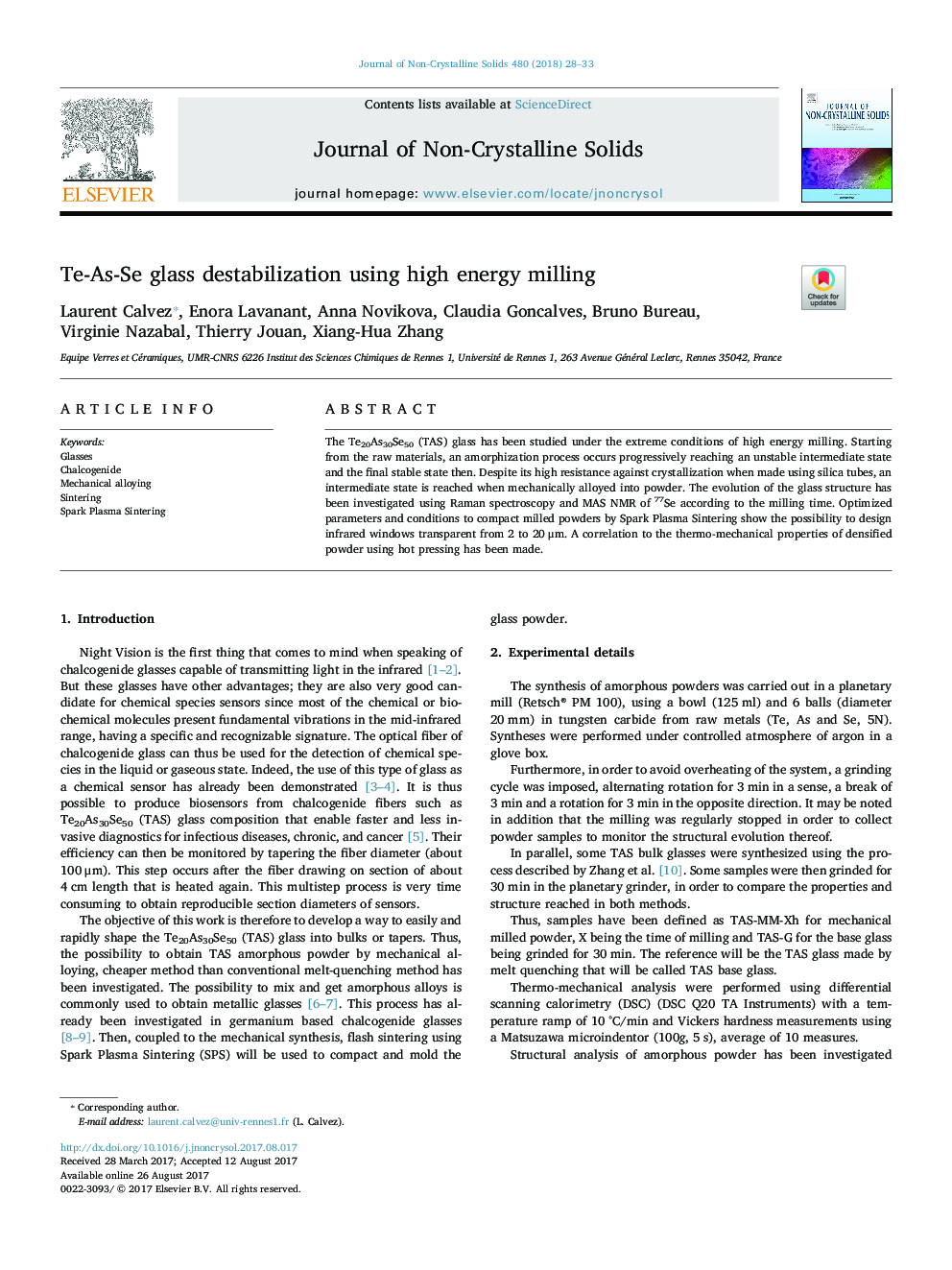 Te-As-Se glass destabilization using high energy milling