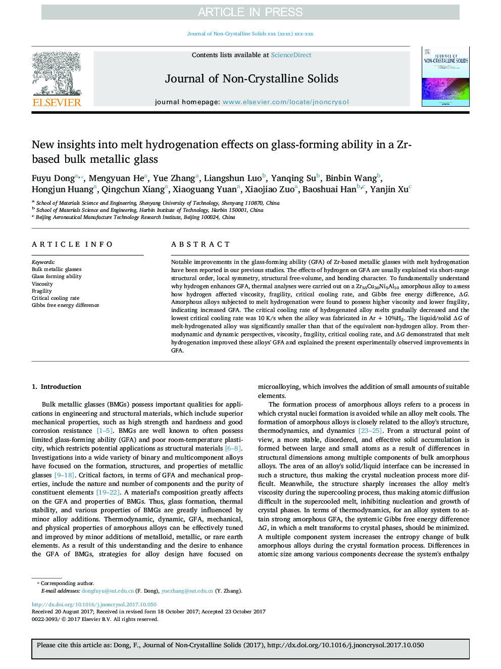 New insights into melt hydrogenation effects on glass-forming ability in a Zr-based bulk metallic glass