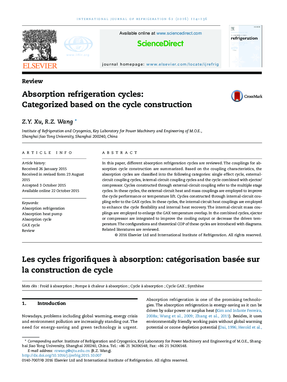 Absorption refrigeration cycles: Categorized based on the cycle construction