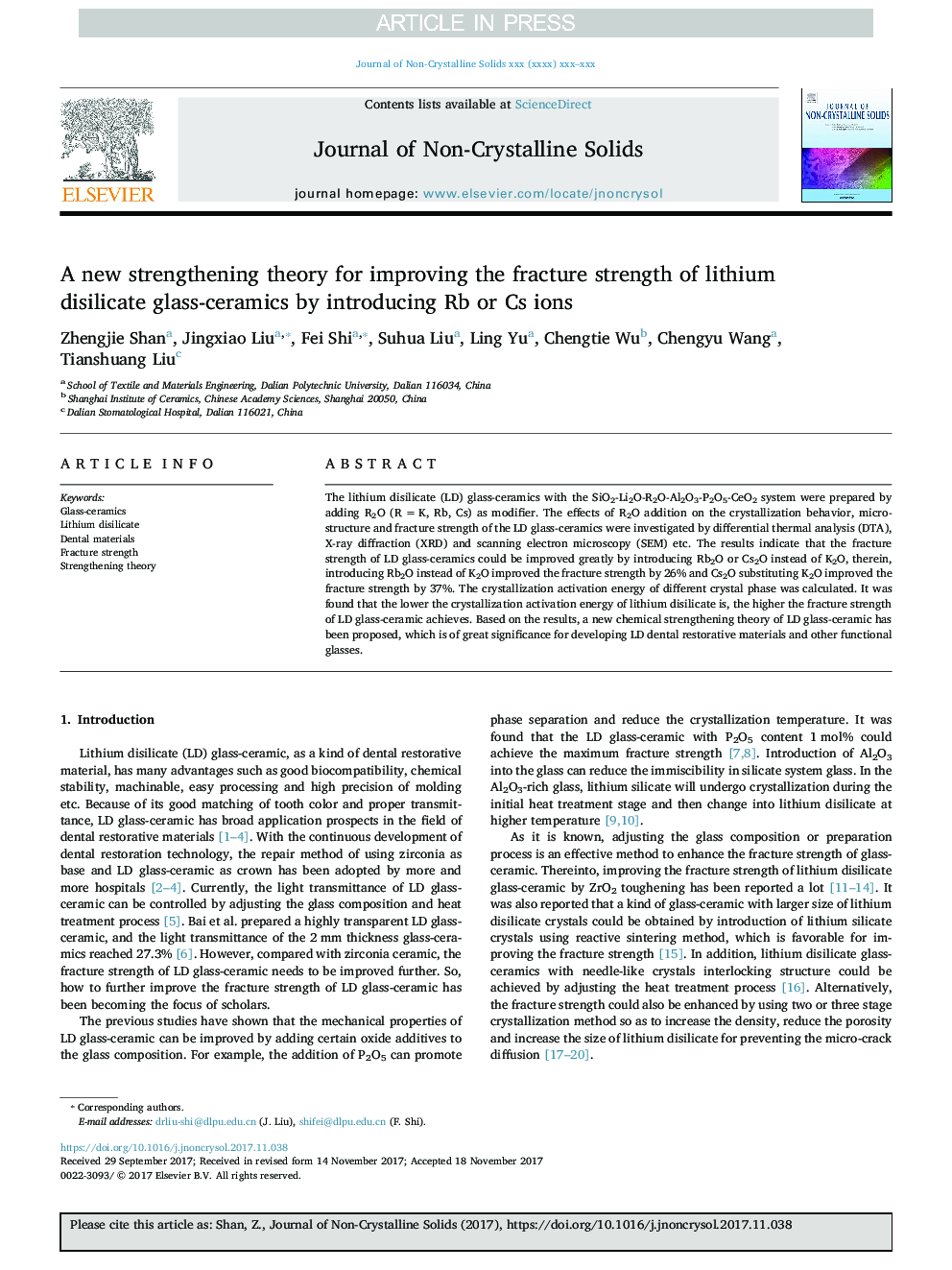 A new strengthening theory for improving the fracture strength of lithium disilicate glass-ceramics by introducing Rb or Cs ions