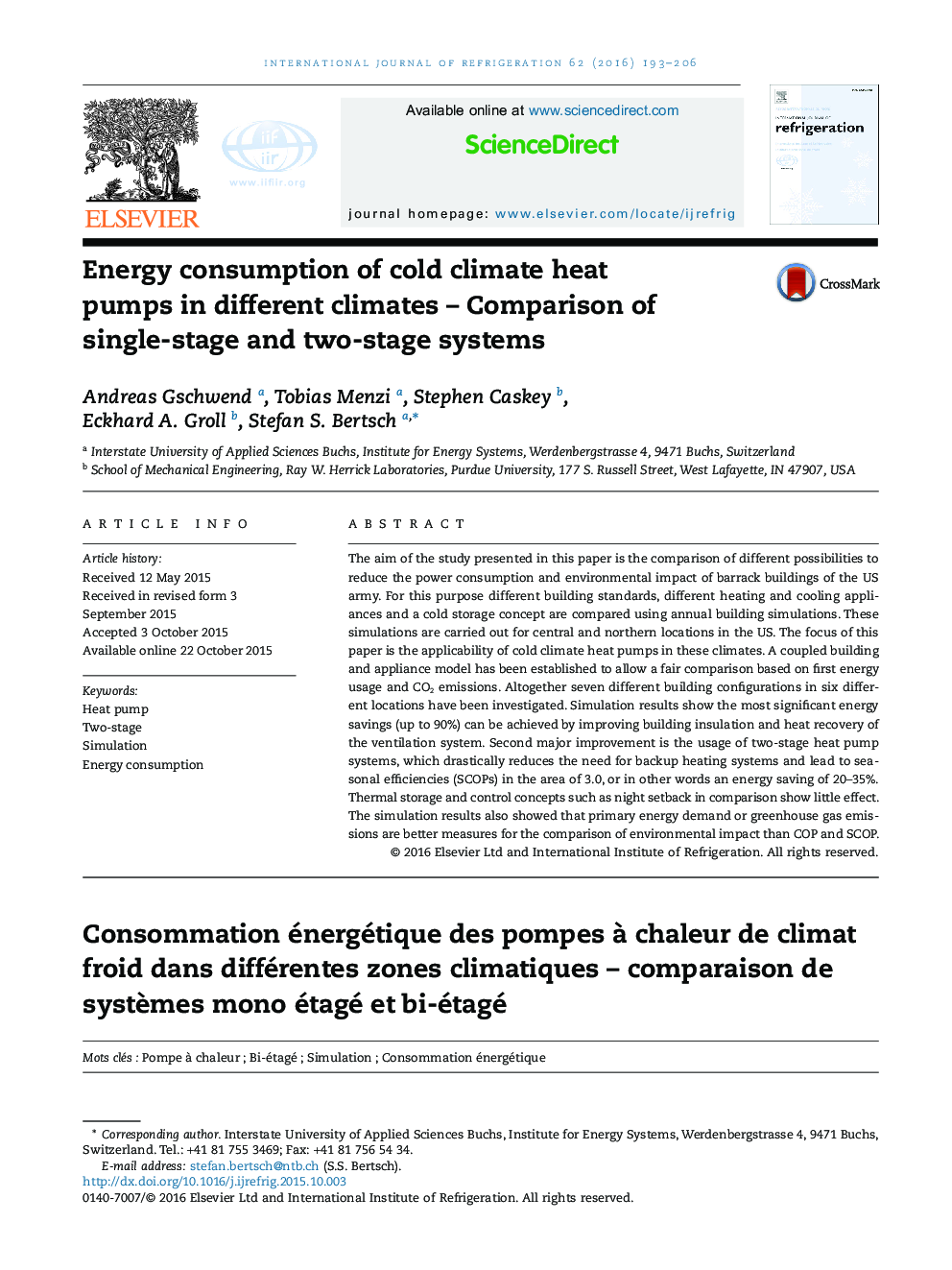 Energy consumption of cold climate heat pumps in different climates – Comparison of single-stage and two-stage systems