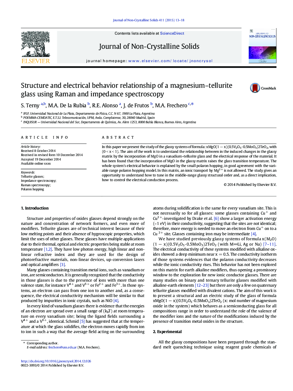 Structure and electrical behavior relationship of a magnesium-tellurite glass using Raman and impedance spectroscopy