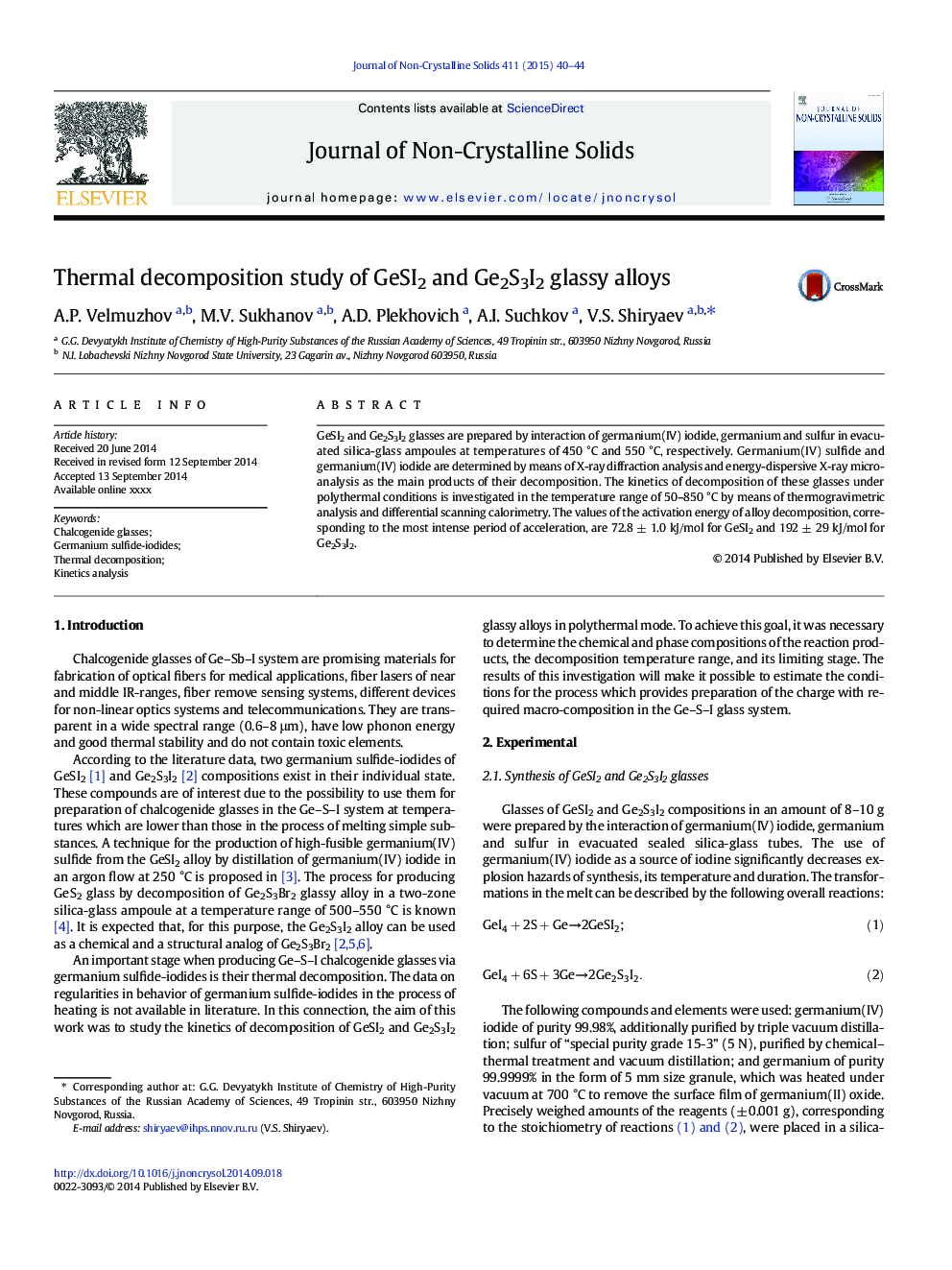 Thermal decomposition study of GeSI2 and Ge2S3I2 glassy alloys