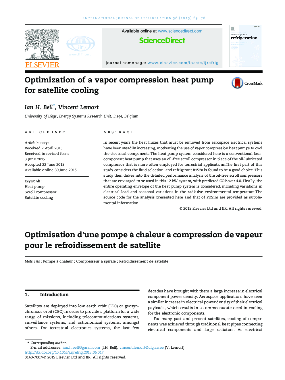 Optimization of a vapor compression heat pump for satellite cooling