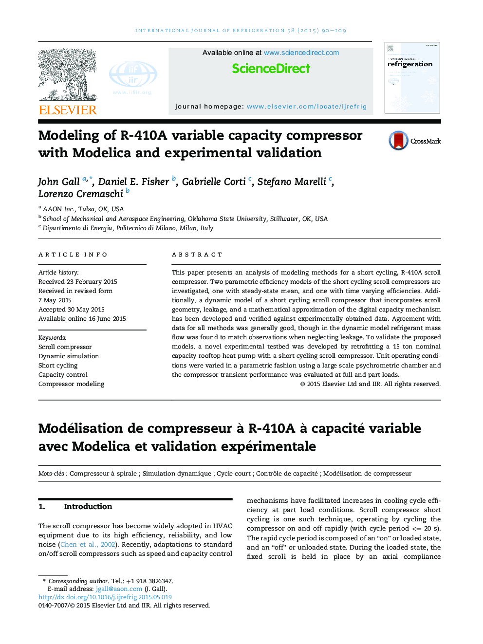 Modeling of R-410A variable capacity compressor with Modelica and experimental validation