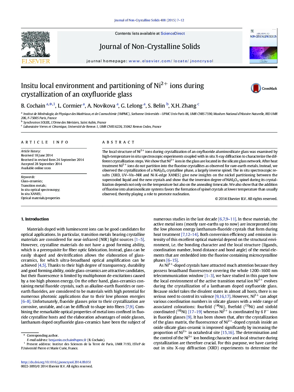 In situ local environment and partitioning of Ni2+ ions during crystallization of an oxyfluoride glass