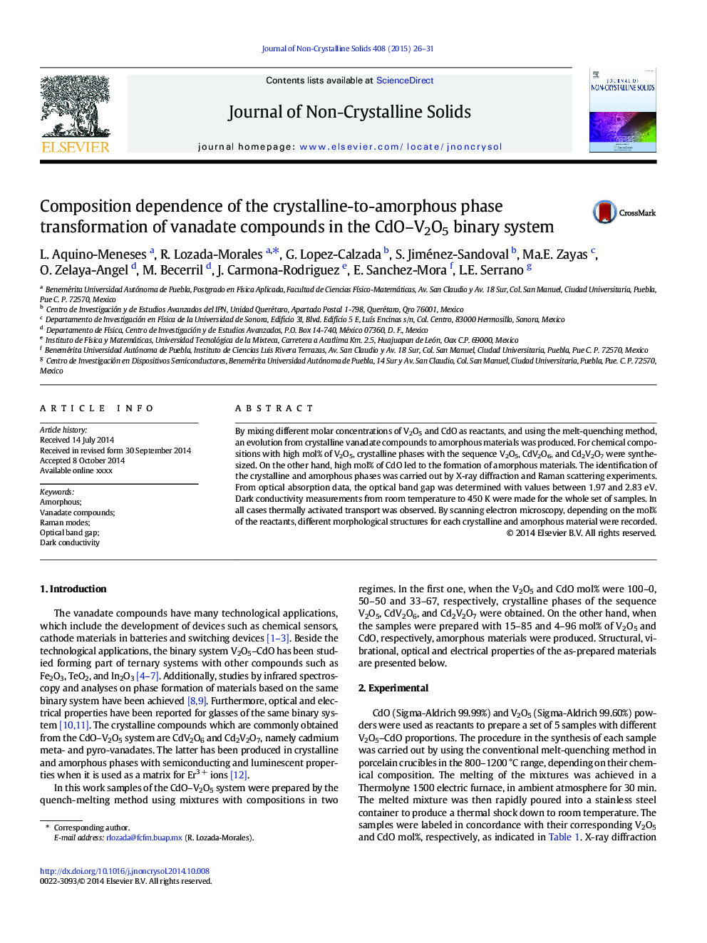 Composition dependence of the crystalline-to-amorphous phase transformation of vanadate compounds in the CdO-V2O5 binary system