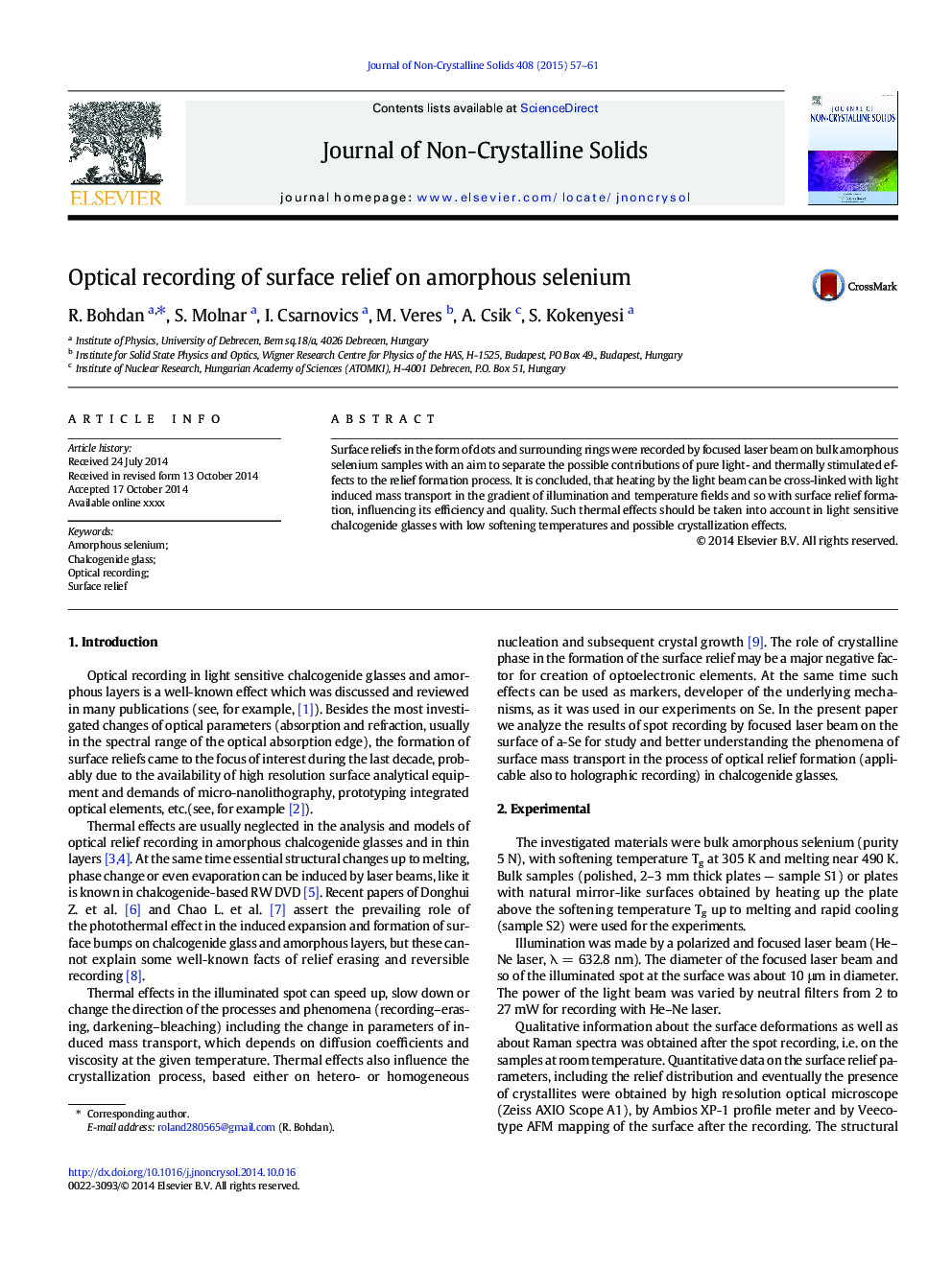 Optical recording of surface relief on amorphous selenium