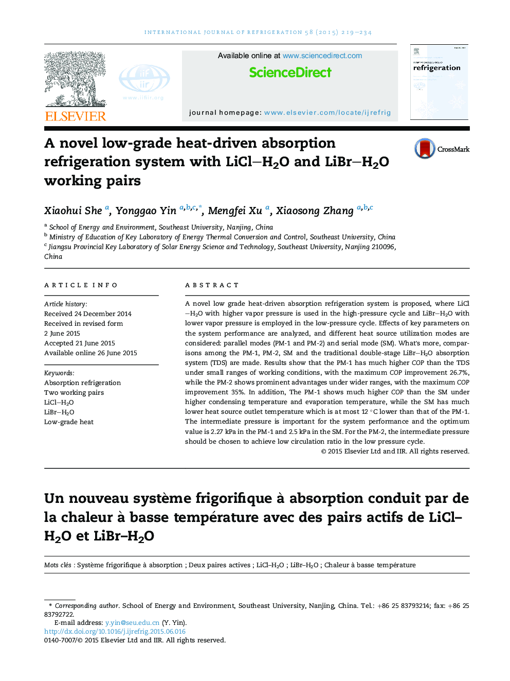 A novel low-grade heat-driven absorption refrigeration system with LiCl–H2O and LiBr–H2O working pairs