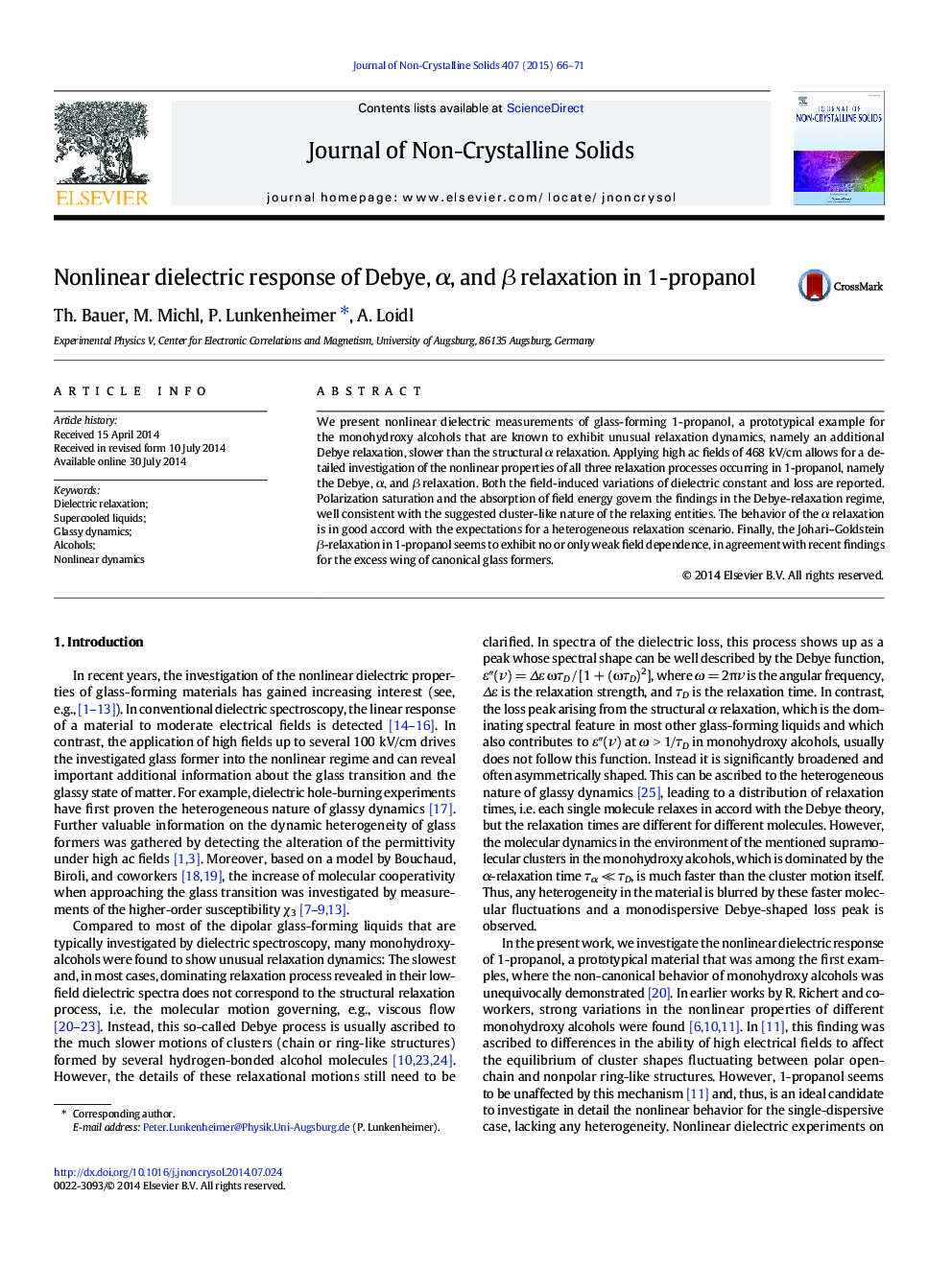 عکس صفحه اول مقاله: Nonlinear dielectric response of Debye, α, and β relaxation in 1-propanol Nonlinear dielectric response of Debye, α, and β relaxation in 1-propanol