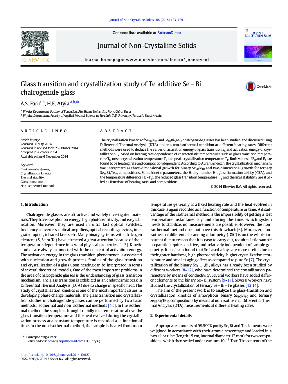 Glass transition and crystallization study of Te additive SeBi chalcogenide glass