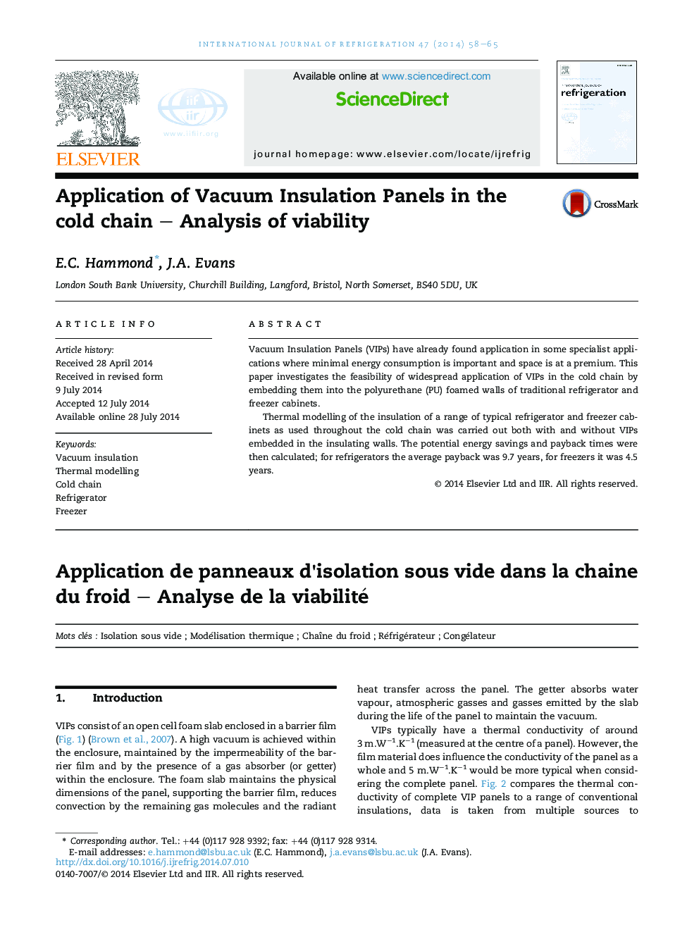 Application of Vacuum Insulation Panels in the cold chain – Analysis of viability