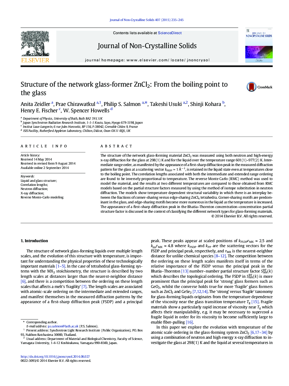Structure of the network glass-former ZnCl2: From the boiling point to the glass