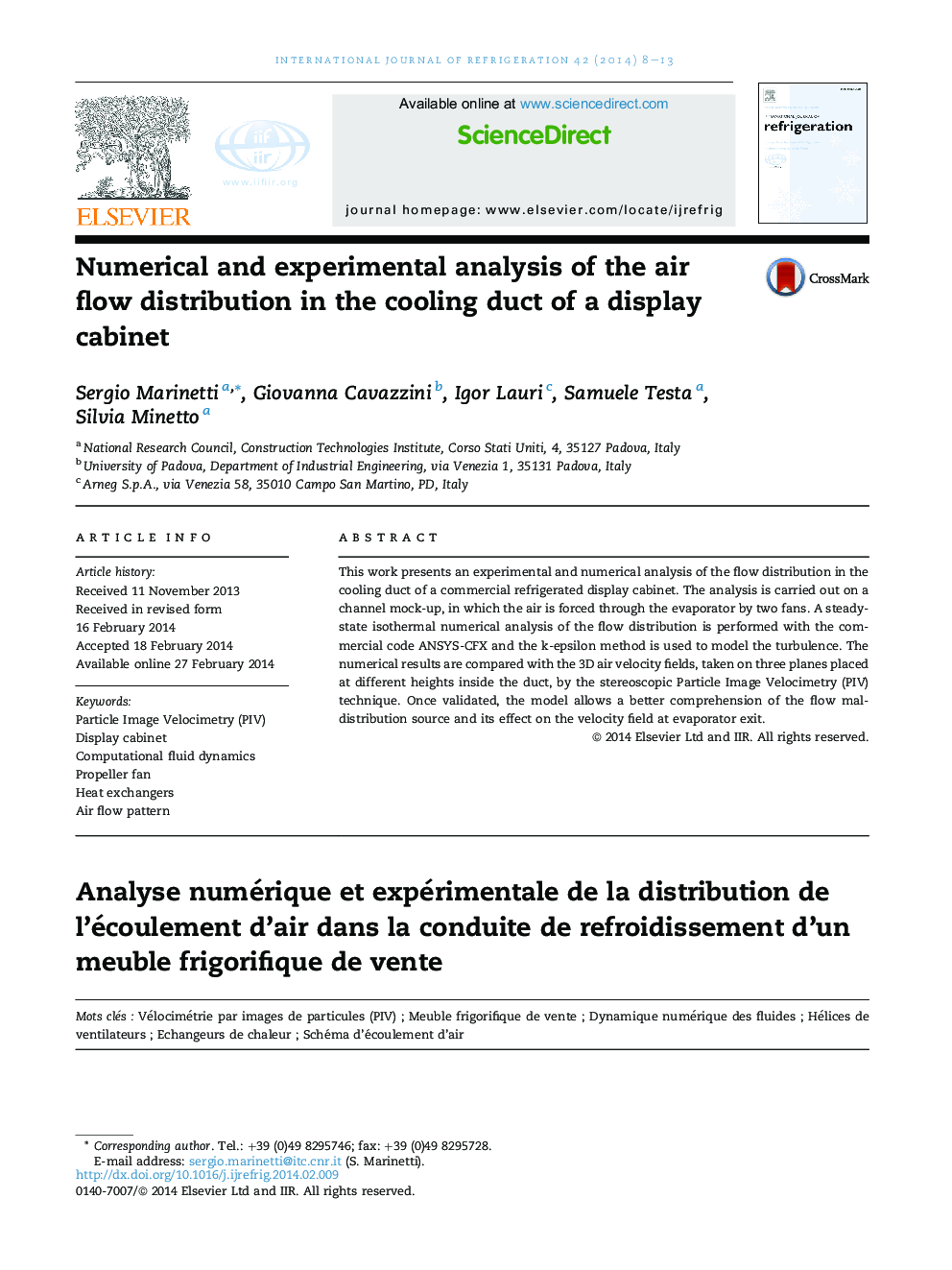 Numerical and experimental analysis of the air flow distribution in the cooling duct of a display cabinet