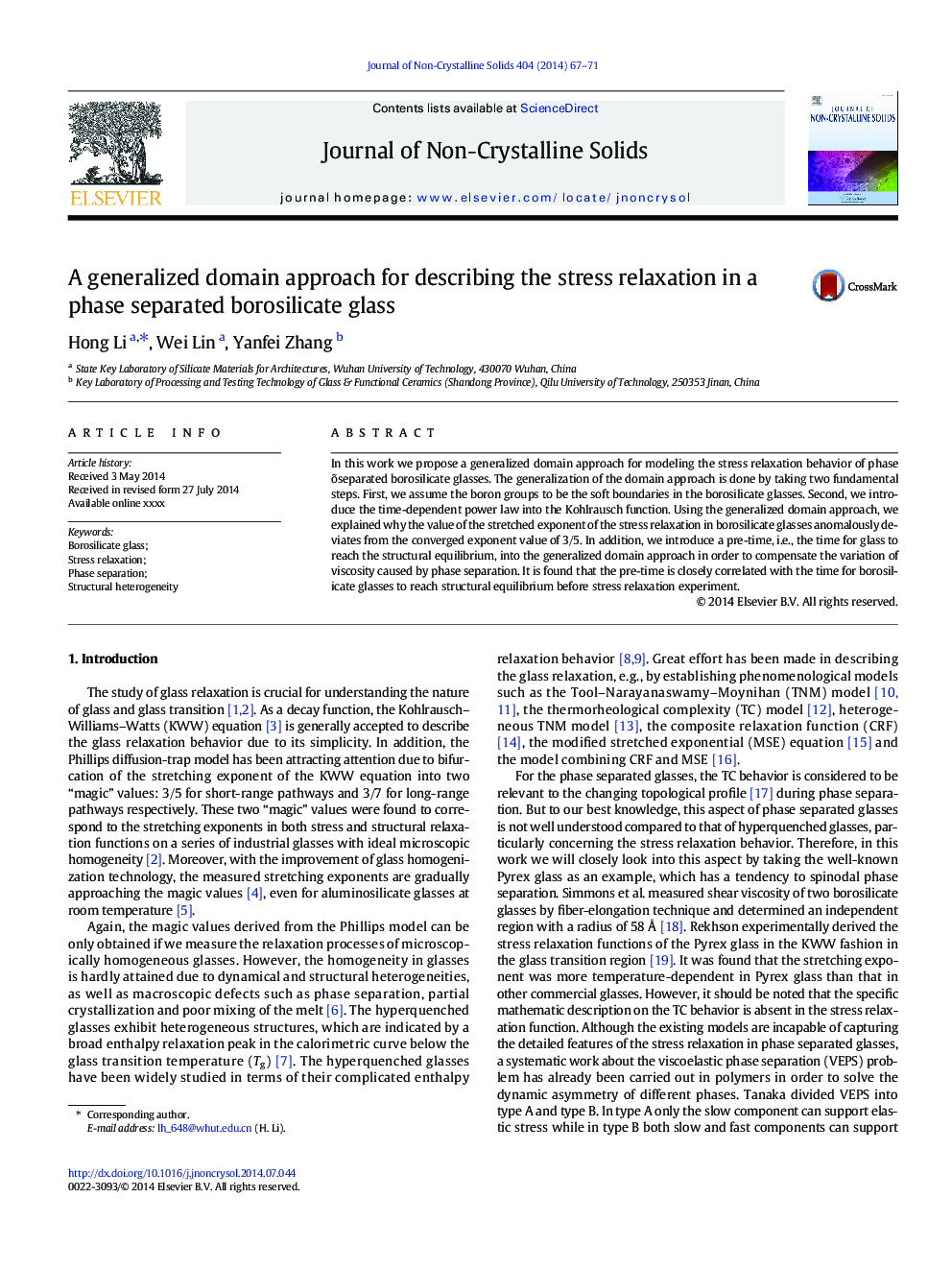 A generalized domain approach for describing the stress relaxation in a phase separated borosilicate glass