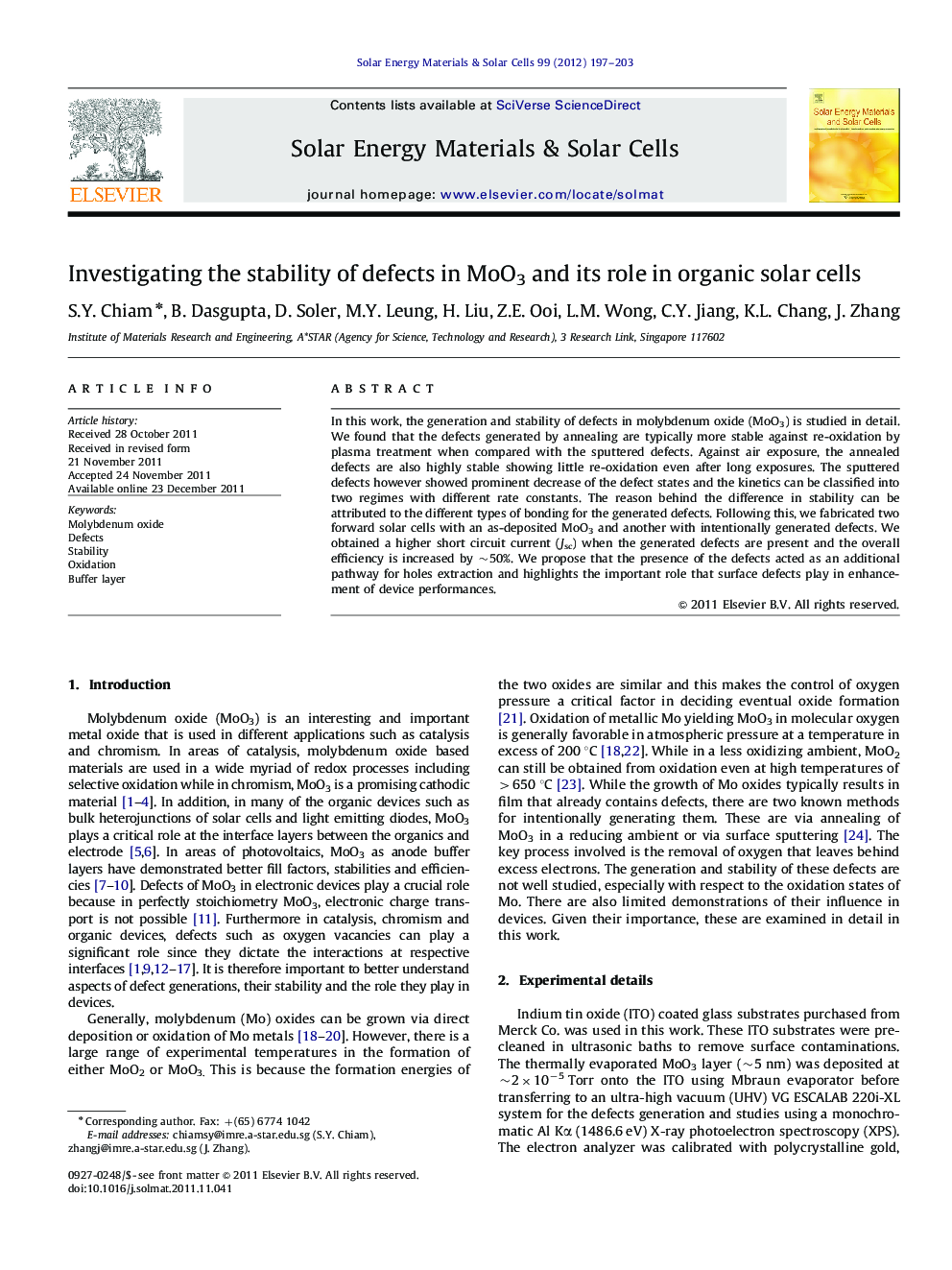 Investigating the stability of defects in MoO3 and its role in organic solar cells