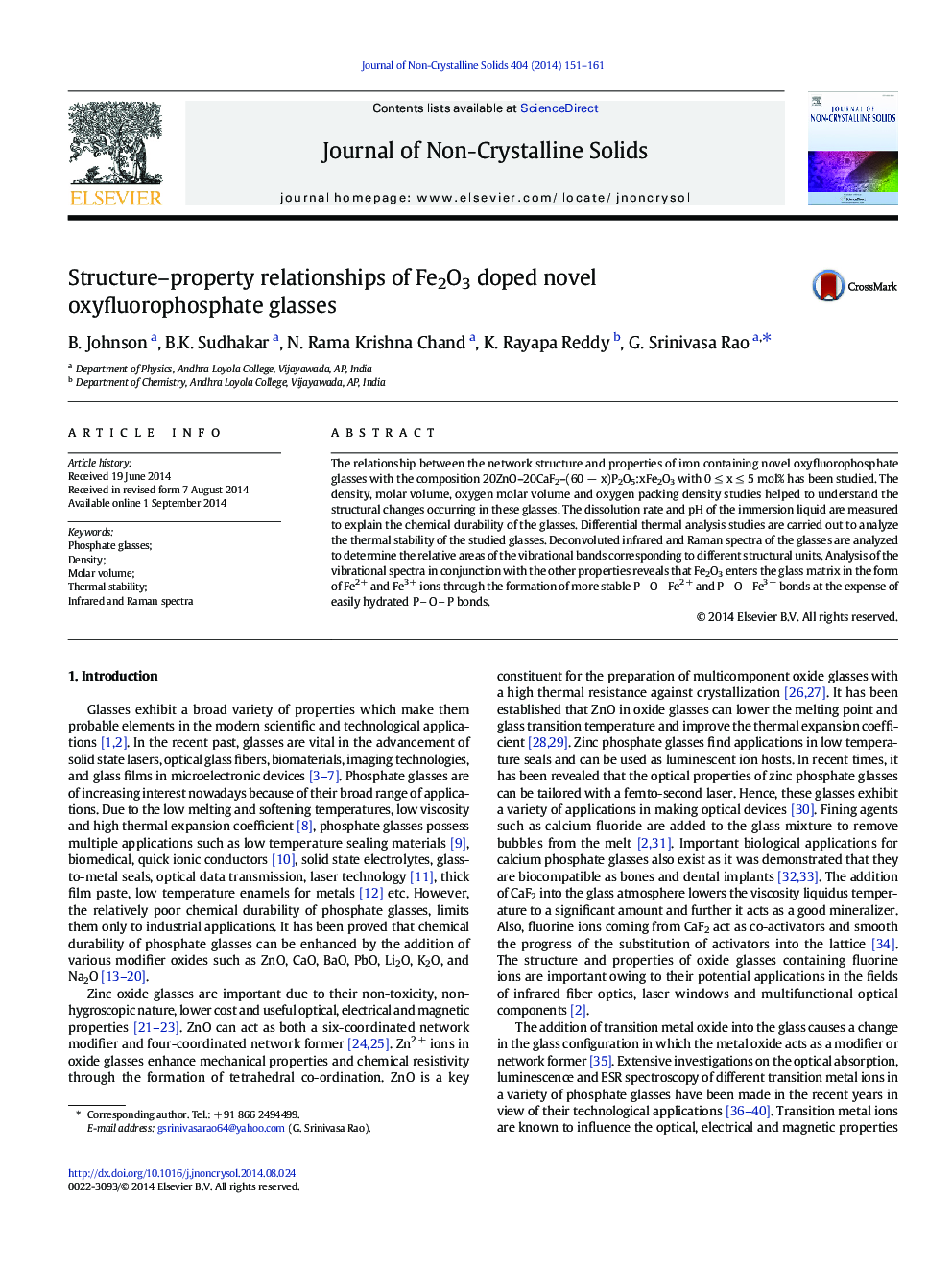 Structure-property relationships of Fe2O3 doped novel oxyfluorophosphate glasses