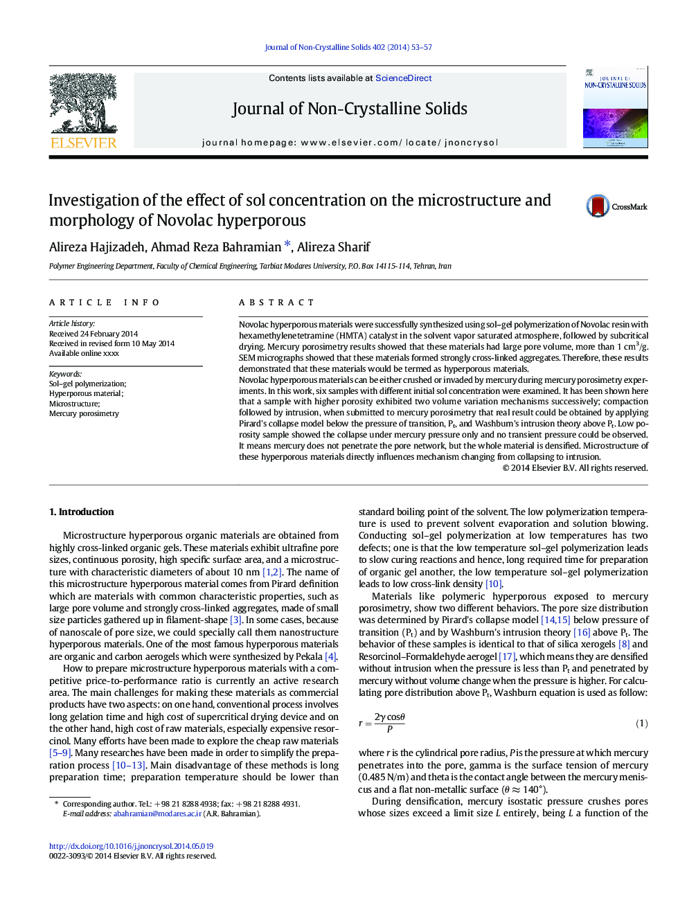 Investigation of the effect of sol concentration on the microstructure and morphology of Novolac hyperporous