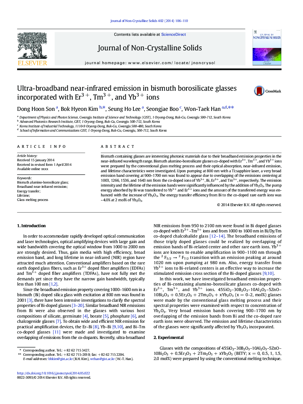 Ultra-broadband near-infrared emission in bismuth borosilicate glasses incorporated with Er3Â +, Tm3Â +, and Yb3Â + ions