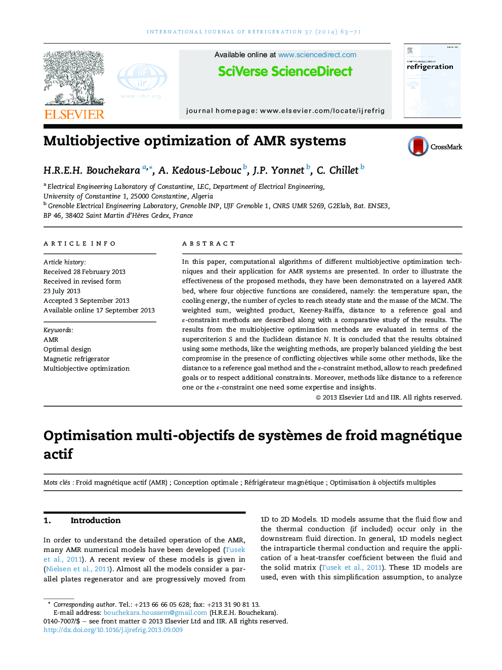 Multiobjective optimization of AMR systems