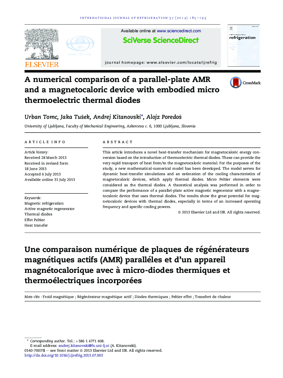 A numerical comparison of a parallel-plate AMR and a magnetocaloric device with embodied micro thermoelectric thermal diodes