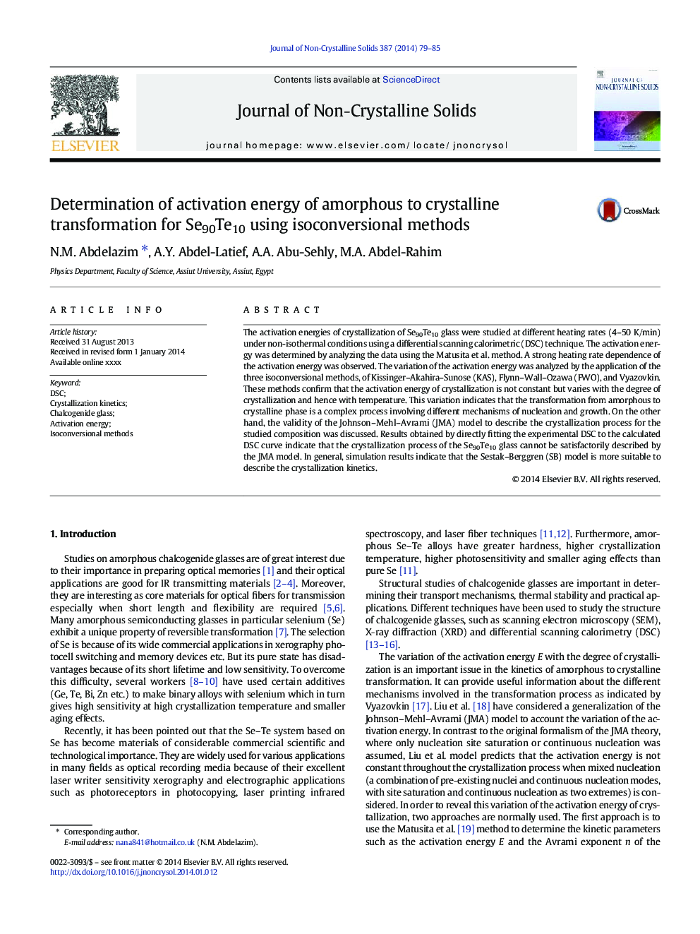 Determination of activation energy of amorphous to crystalline transformation for Se90Te10 using isoconversional methods