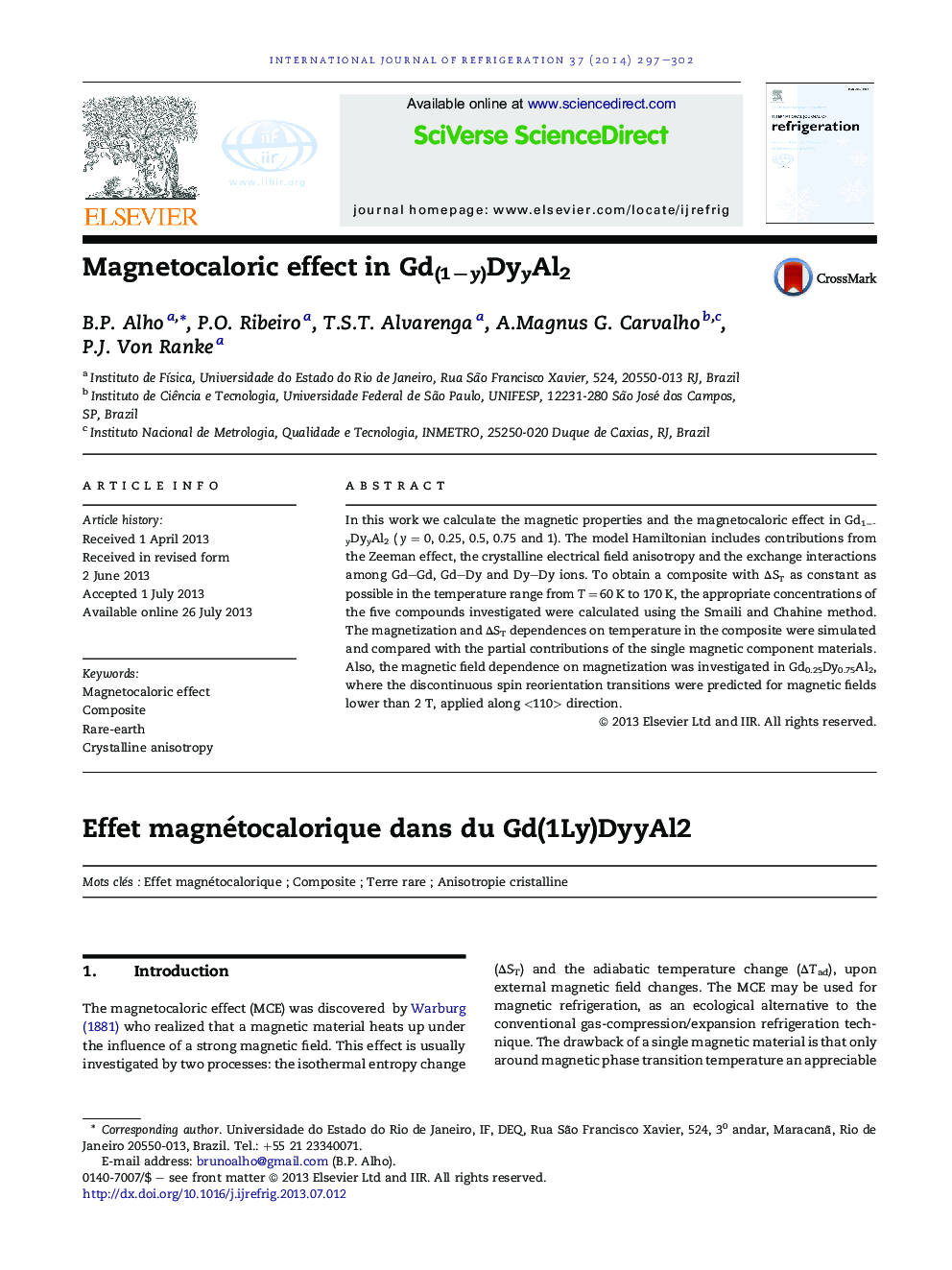 عکس صفحه اول مقاله: Magnetocaloric effect in Gd(1−y)DyyAl2 Magnetocaloric effect in Gd(1−y)DyyAl2