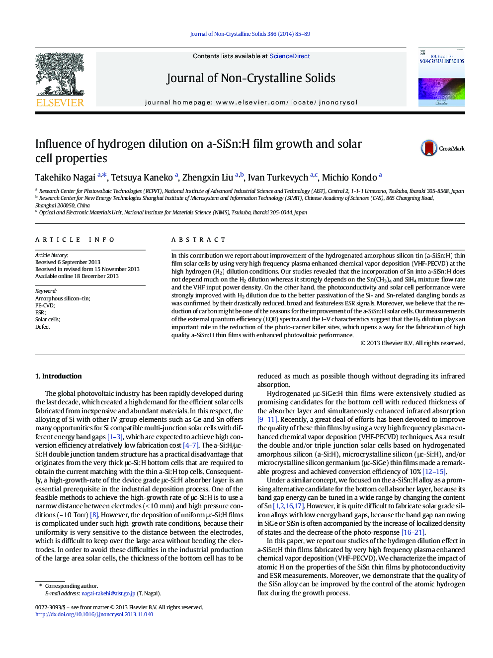 Influence of hydrogen dilution on a-SiSn:H film growth and solar cell properties