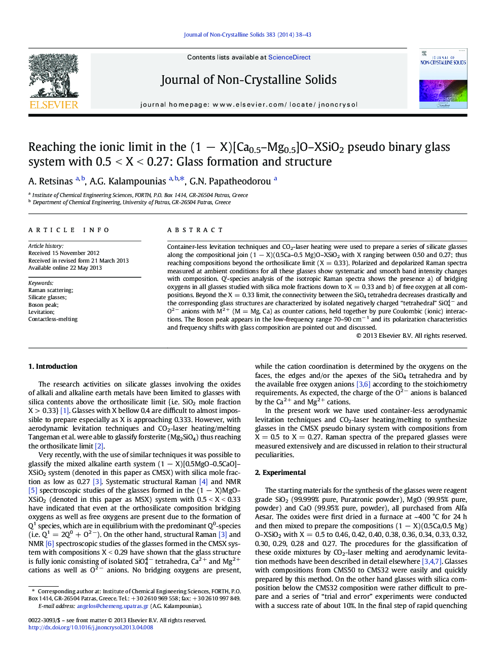 Reaching the ionic limit in the (1Â âÂ X)[Ca0.5-Mg0.5]O-XSiO2 pseudo binary glass system with 0.5Â <Â XÂ <Â 0.27: Glass formation and structure