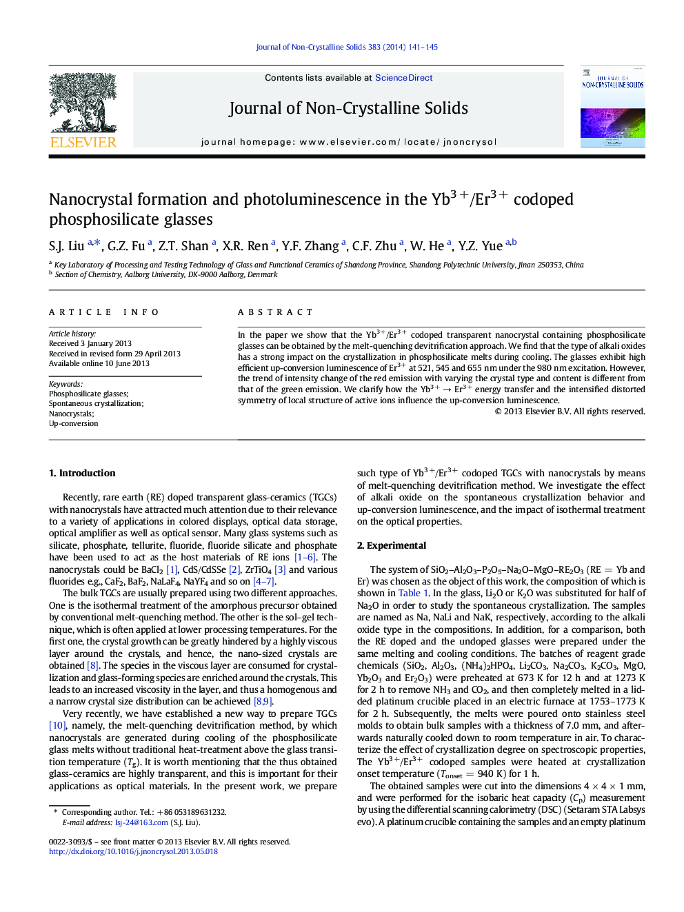 Nanocrystal formation and photoluminescence in the Yb3Â +/Er3Â + codoped phosphosilicate glasses