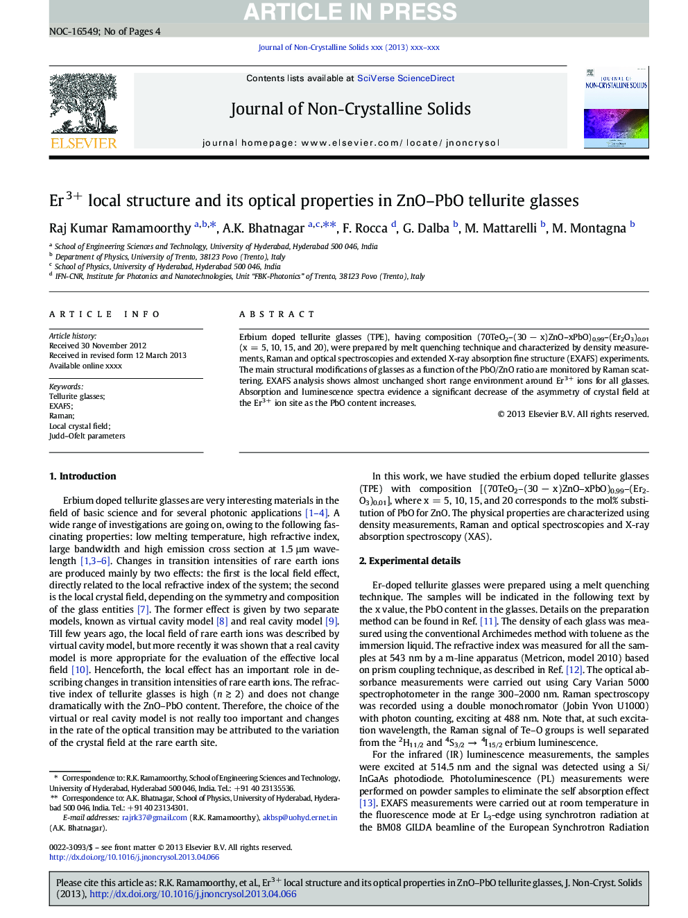 Er3+ local structure and its optical properties in ZnO-PbO tellurite glasses