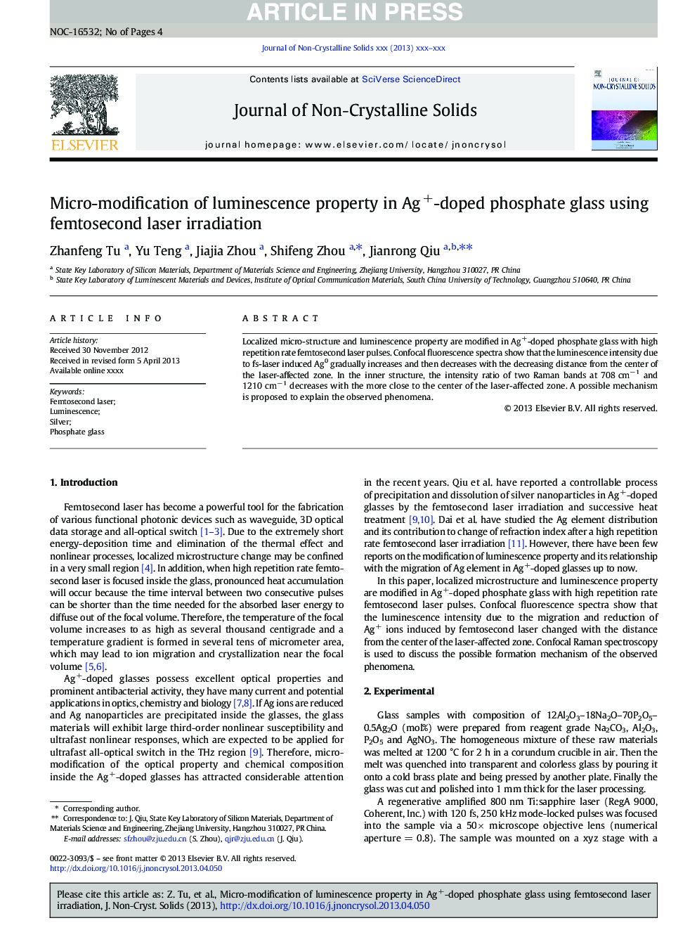 Micro-modification of luminescence property in Ag+-doped phosphate glass using femtosecond laser irradiation