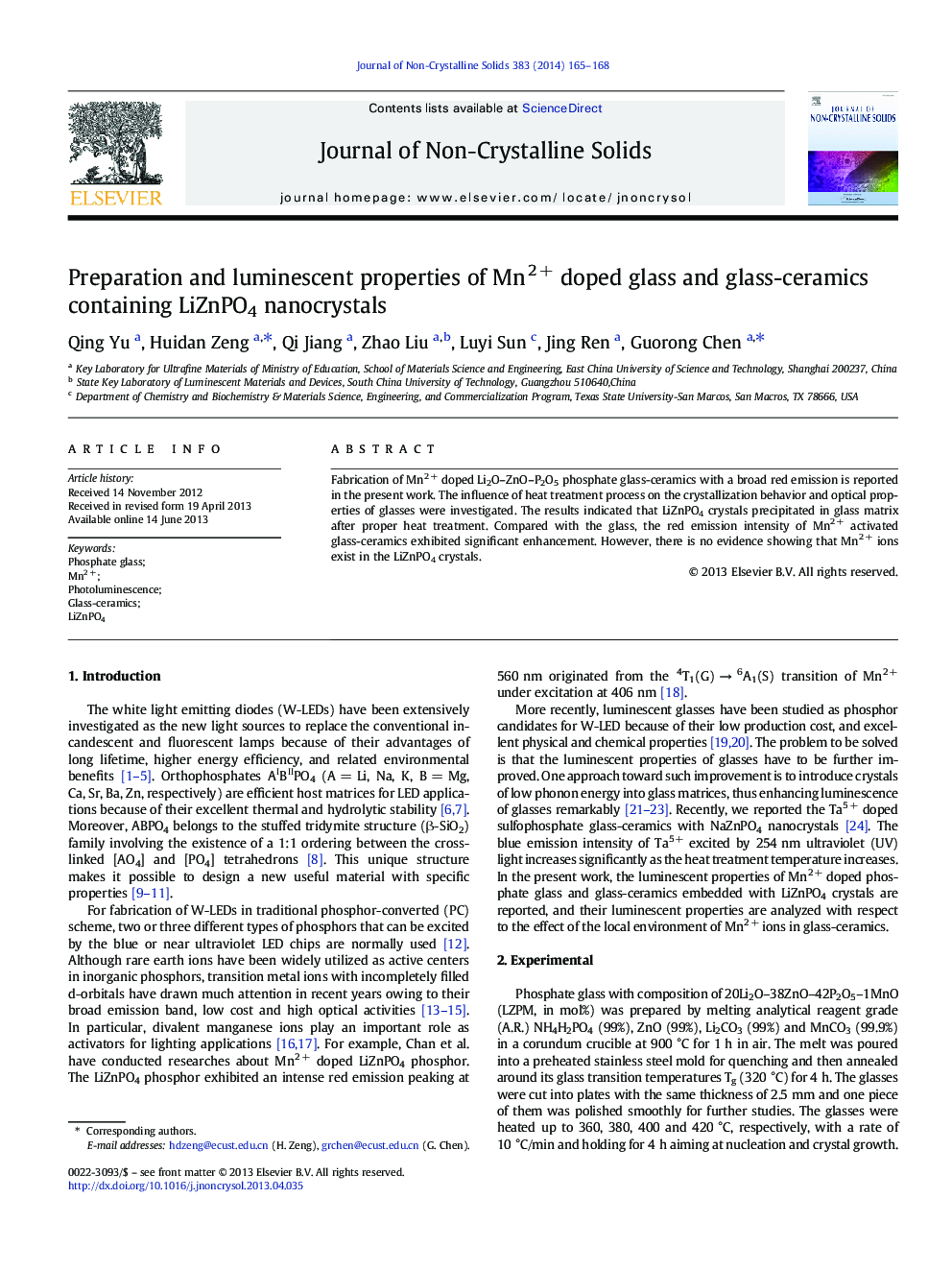 Preparation and luminescent properties of Mn2Â + doped glass and glass-ceramics containing LiZnPO4 nanocrystals