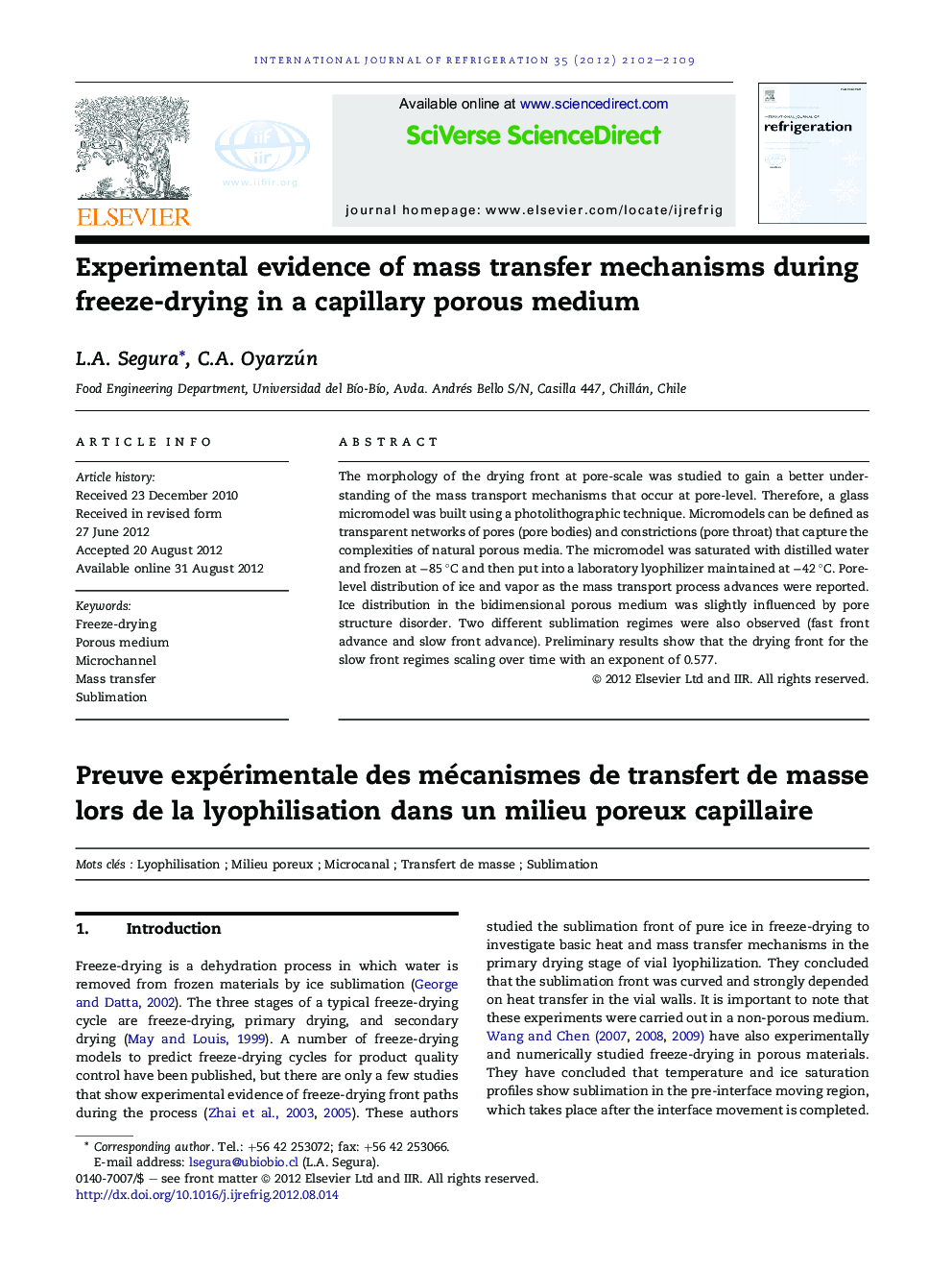 Experimental evidence of mass transfer mechanisms during freeze-drying in a capillary porous medium