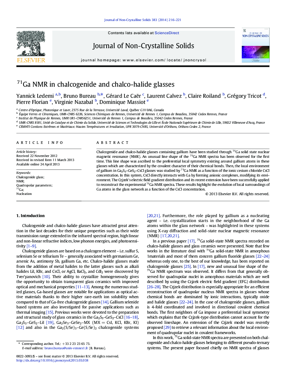 71Ga NMR in chalcogenide and chalco-halide glasses