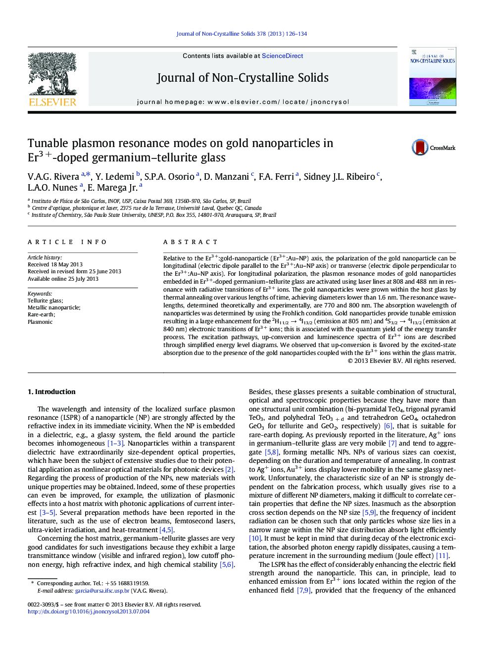 Tunable plasmon resonance modes on gold nanoparticles in Er3Â +-doped germanium-tellurite glass