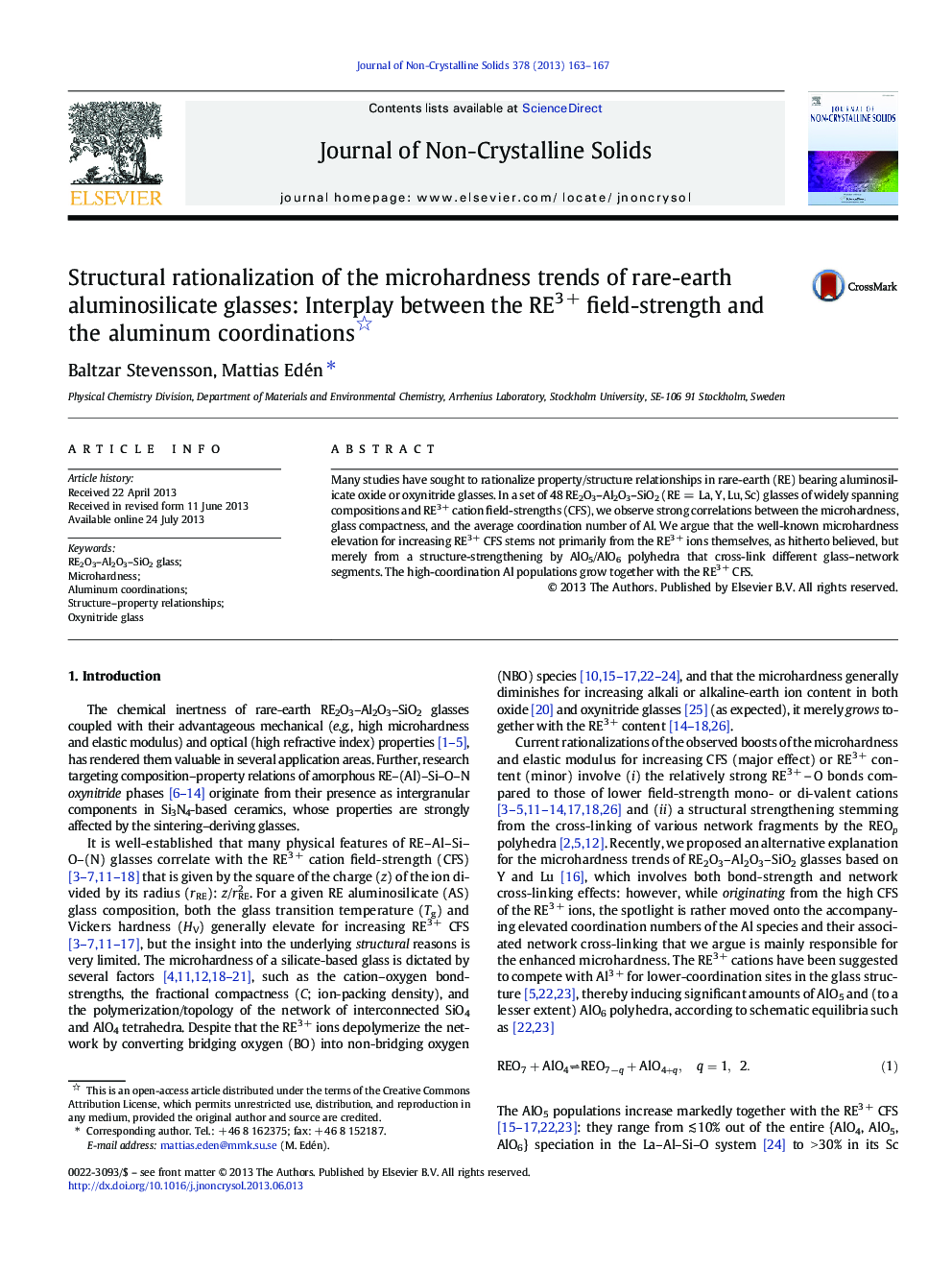 Structural rationalization of the microhardness trends of rare-earth aluminosilicate glasses: Interplay between the RE3Â + field-strength and the aluminum coordinations