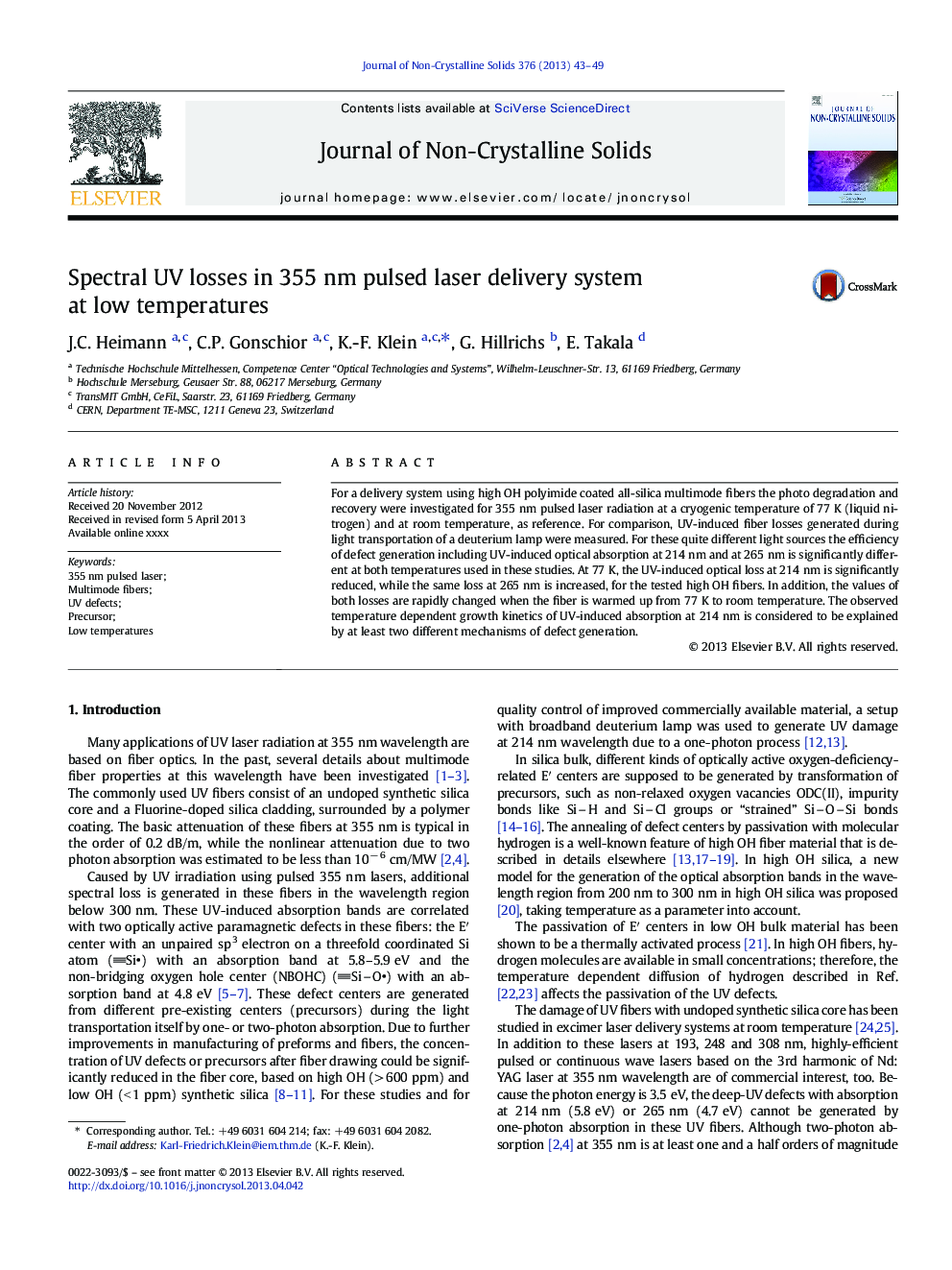 Spectral UV losses in 355Â nm pulsed laser delivery system at low temperatures