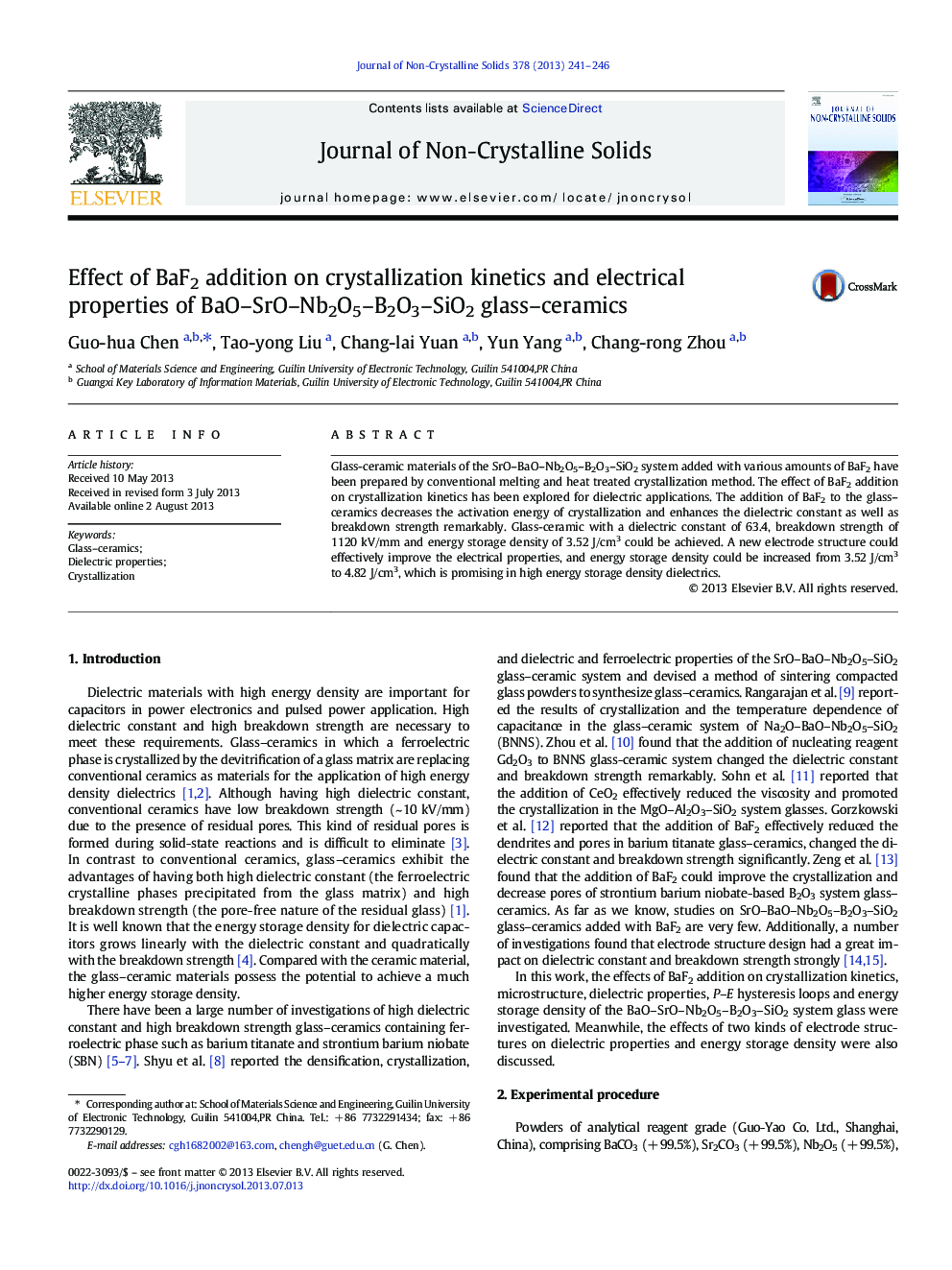 Effect of BaF2 addition on crystallization kinetics and electrical properties of BaO-SrO-Nb2O5-B2O3-SiO2 glass-ceramics