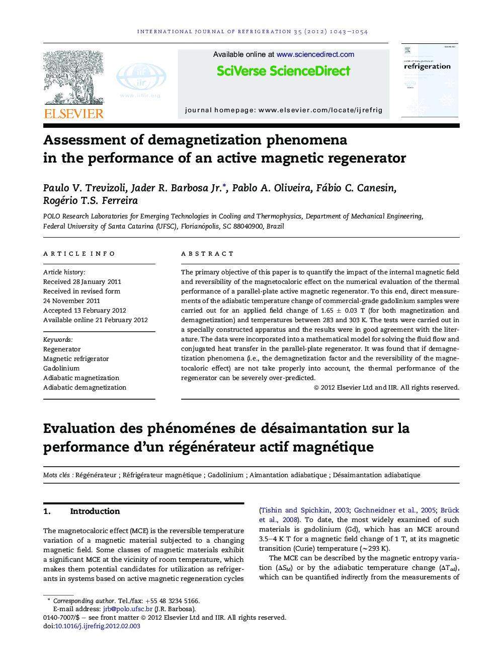 Assessment of demagnetization phenomena in the performance of an active magnetic regenerator