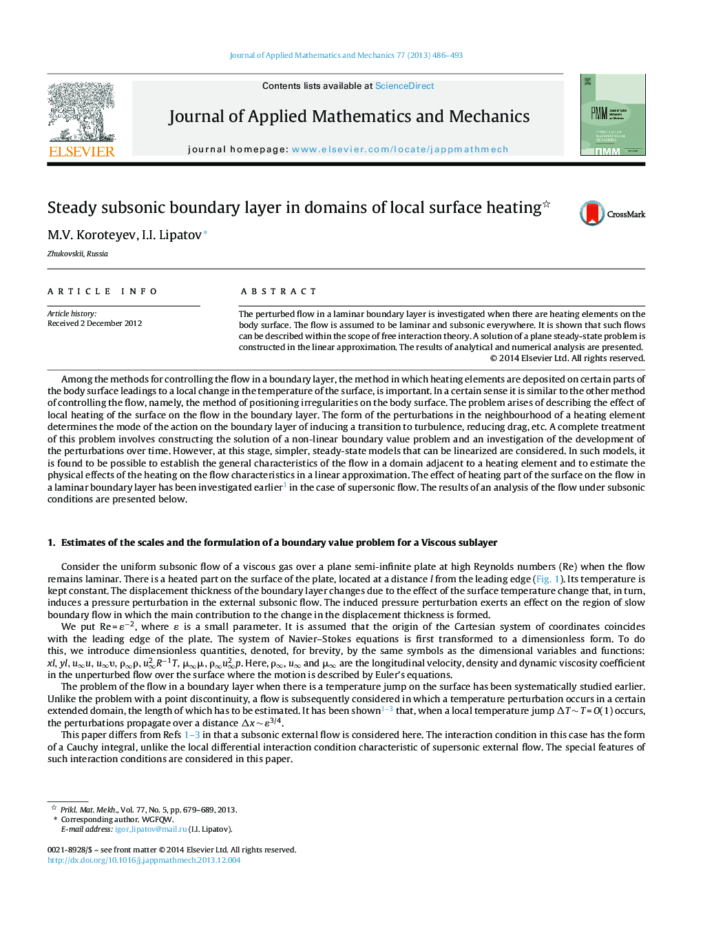 Steady subsonic boundary layer in domains of local surface heating 