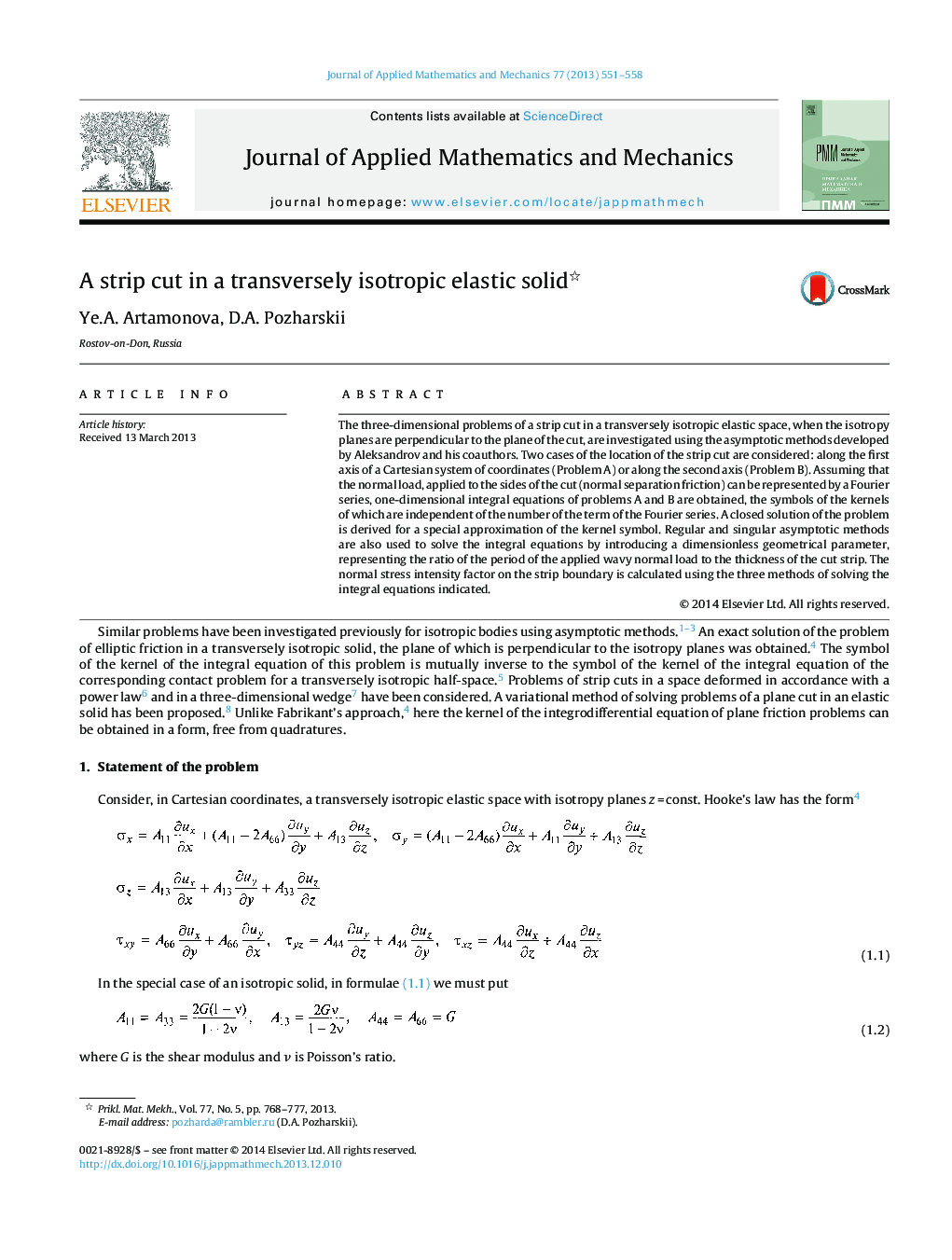 A strip cut in a transversely isotropic elastic solid 