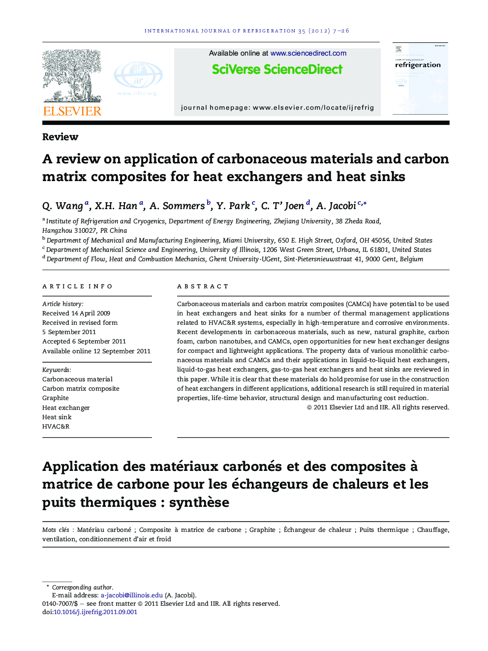 A review on application of carbonaceous materials and carbon matrix composites for heat exchangers and heat sinks