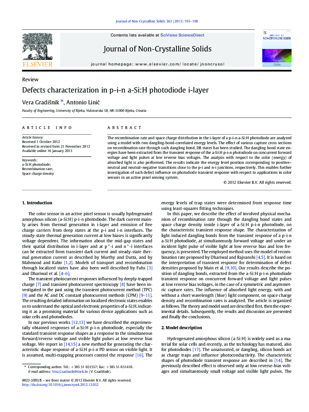 Defects characterization in p-i-n a-Si:H photodiode i-layer